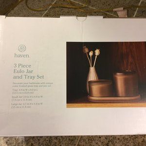 NIB 3-piece Haven™ Eulo Frosted Covered Glass Jars in Copper color